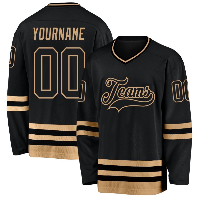 3a7510b7f8674ac0a7dc8736dea3437f Men's Custom Black Black-Old Gold Hockey Jersey - Image 1