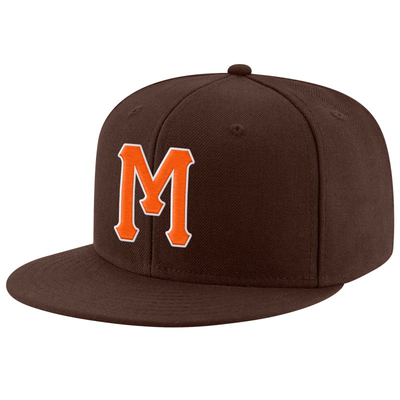 c67ee30c367c1c5416d8bf36e1bd929b Custom Brown Orange-White Stitched Adjustable Snapback Hat - Image 1