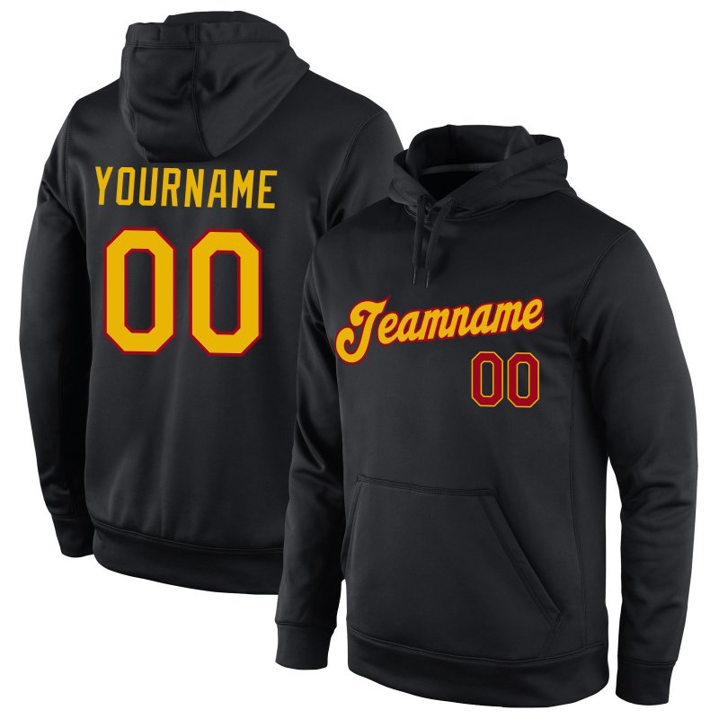 ea0769932c712b8e9b4e855db95eb01a Men's Custom Stitched Black Gold-Red Sports Pullover Sweatshirt Hoodie - Image 1